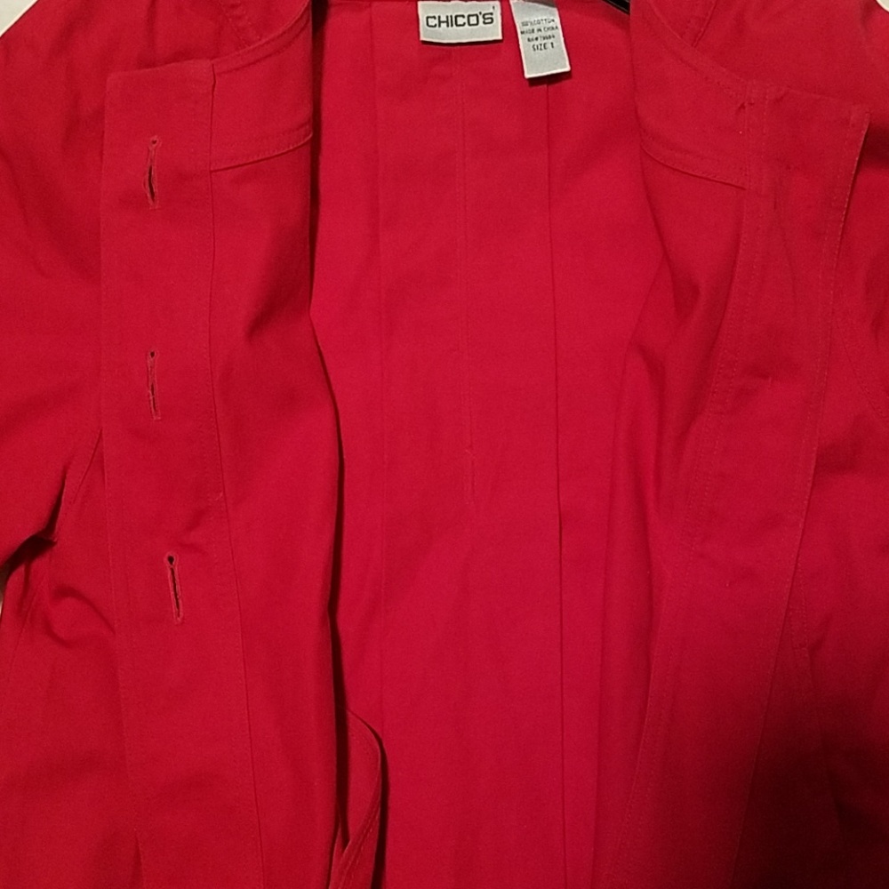 Chico's Red Jacket 3 Buttons Lightweight Cotton Chicos size 1 Medium - Picture 4 of 4